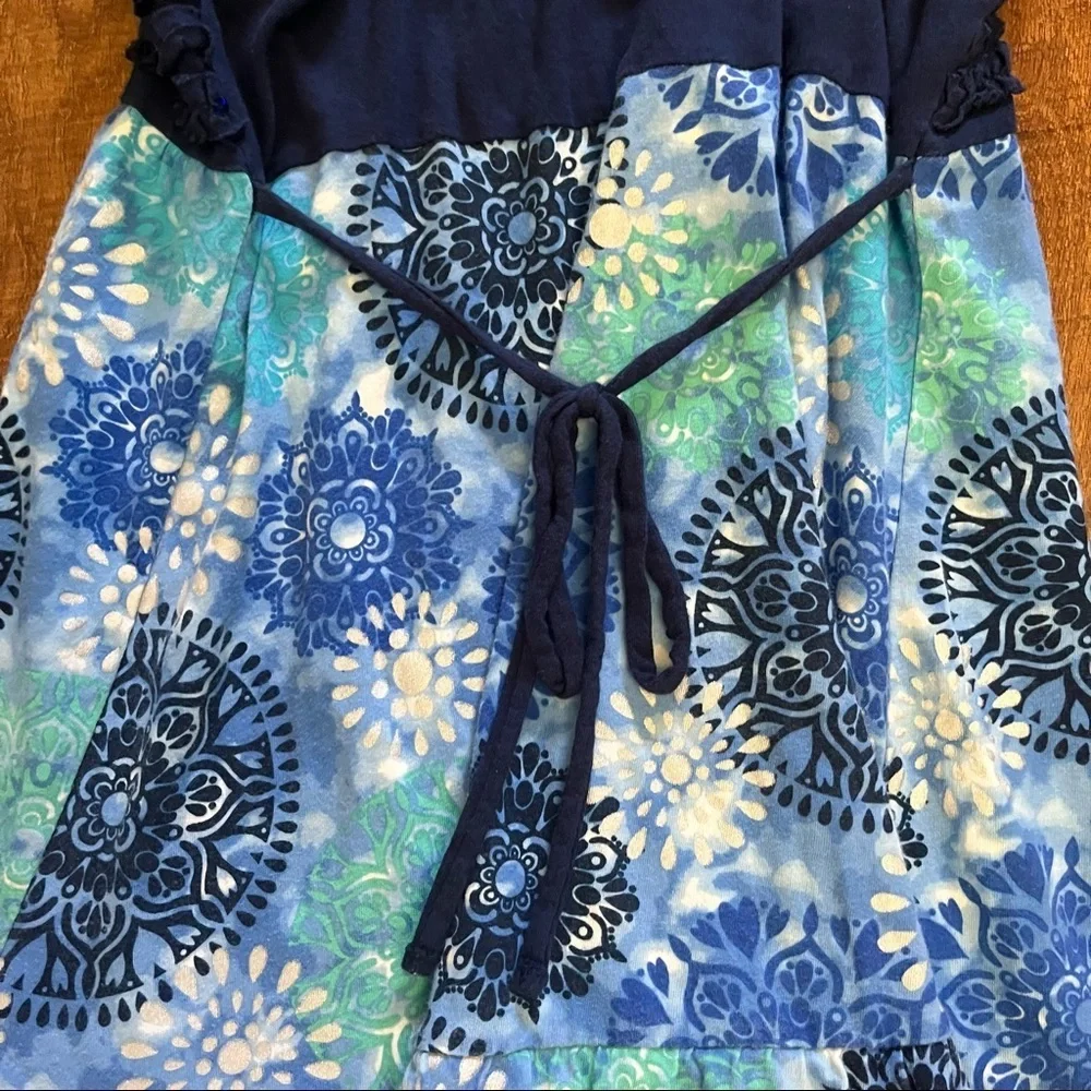 Justice girls sequin ruffle tiered dress Sz 12 blue green white cotton